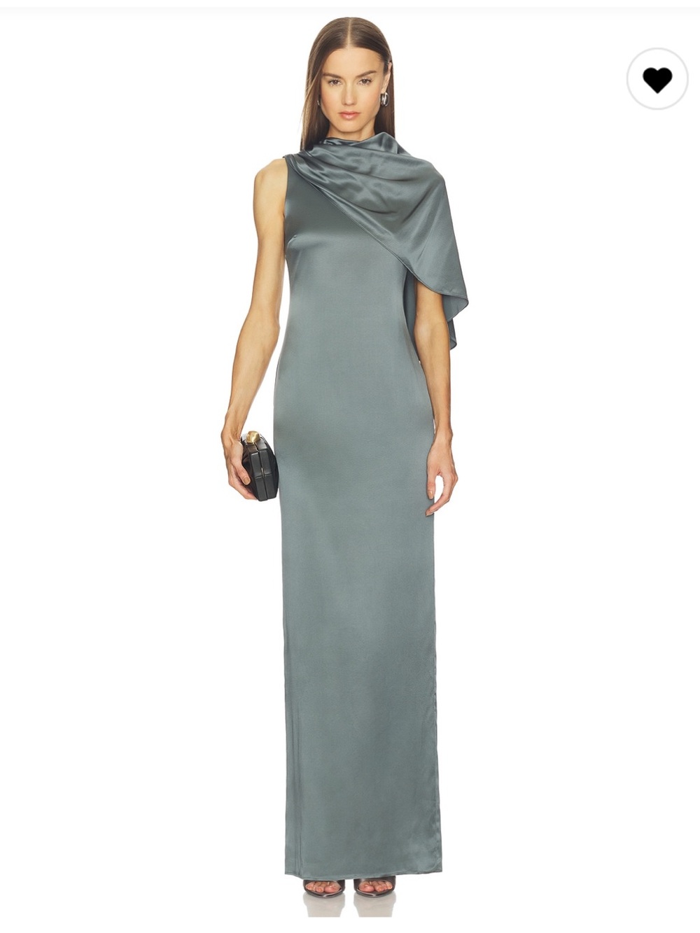 Jude Maxi Dress in Storm Gray — One-Shoulder Satin Gown
